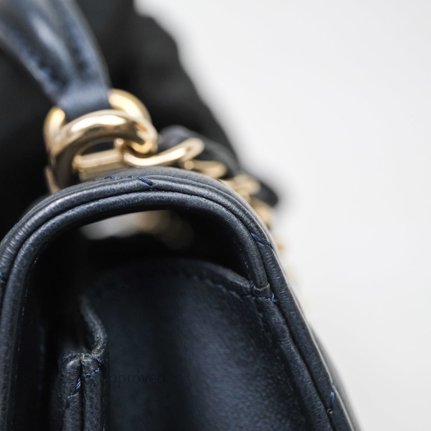 Chanel Mini Handle Clutch With Chain Iridescent Dark Navy Lambskin Gold Hardware