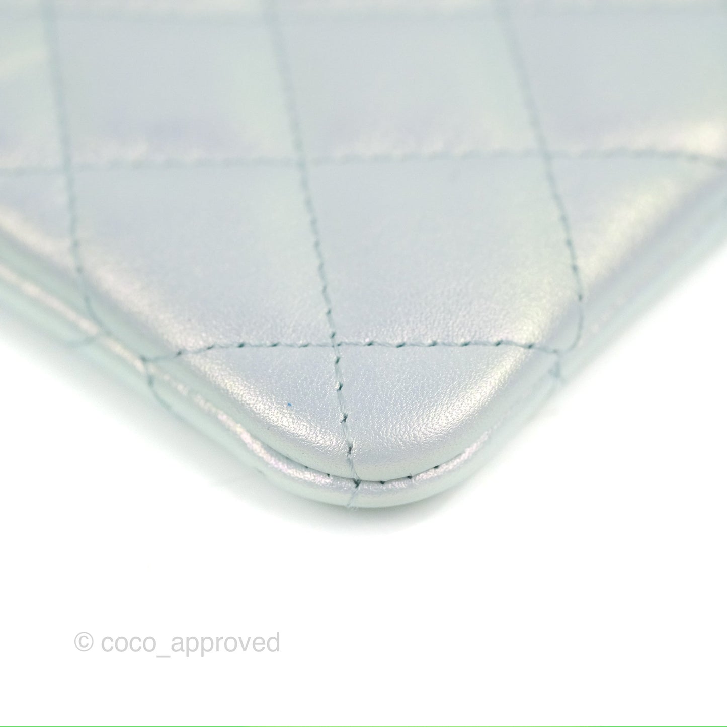Chanel Quilted Mini O Case Iridescent Icy Blue Calfskin Silver Hardware