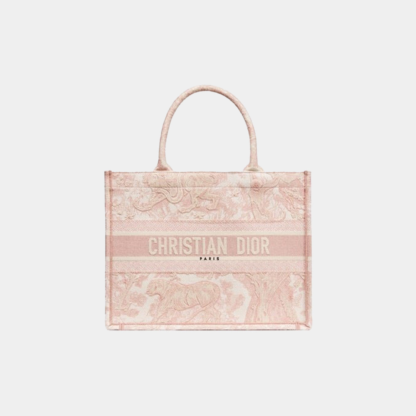 Medium Luxury Dior Book Tote Ecru and Pink Toile de Jouy Embroidery