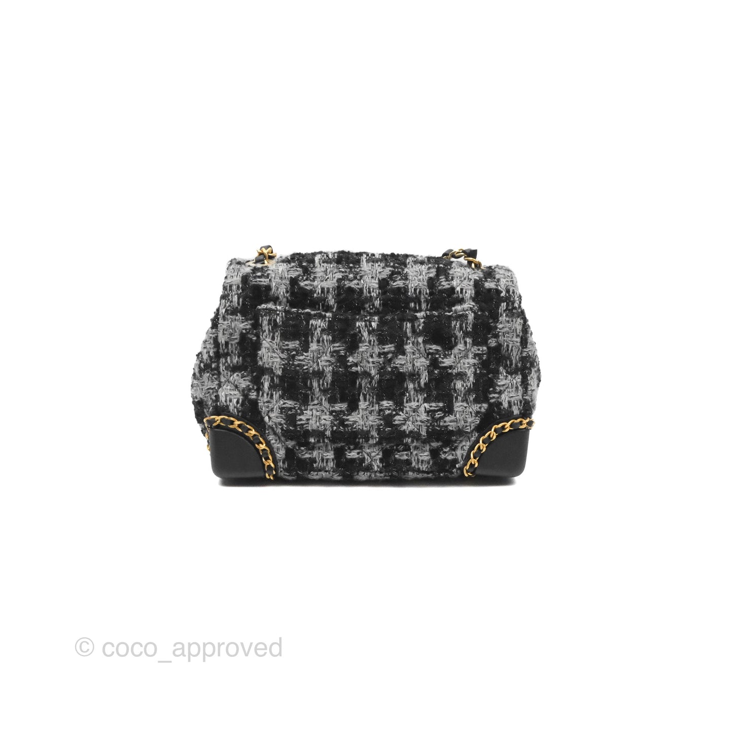 Chanel Mini Flag Bag Black & Grey Tweed Aged Gold Hardware