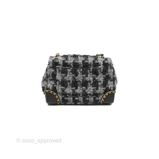 Chanel Mini Flag Bag Black & Grey Tweed Aged Gold Hardware
