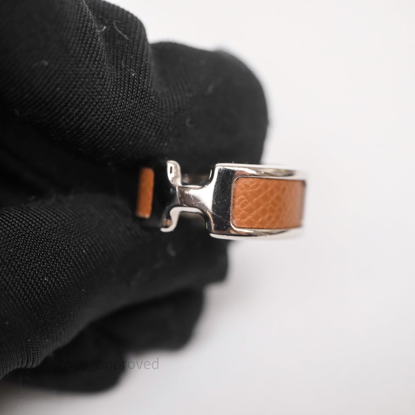 Hermès Olympe Ring Medium Model Gold 37 Epsom Silver Hardware