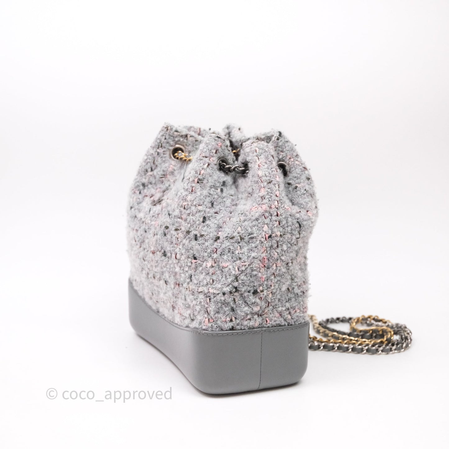 Chanel Gabrielle Small Backpack Grey Tweed Aged Calfskin