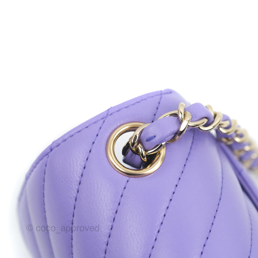 Chanel Mini Square Chevron Purple Lambskin Gold Hardware
