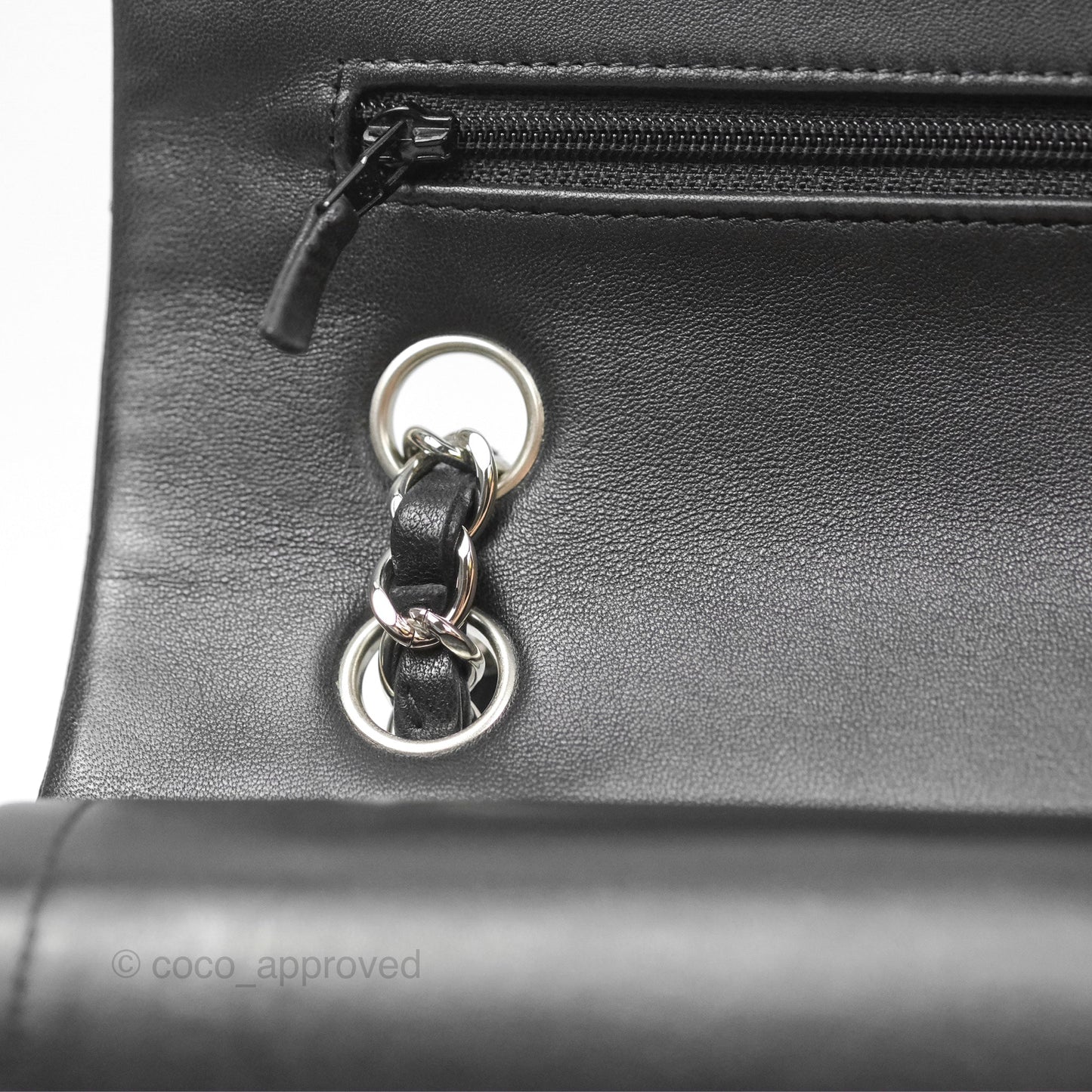 Chanel Classic M/L Medium Flap Quilted Black Lambskin Silver Hardware