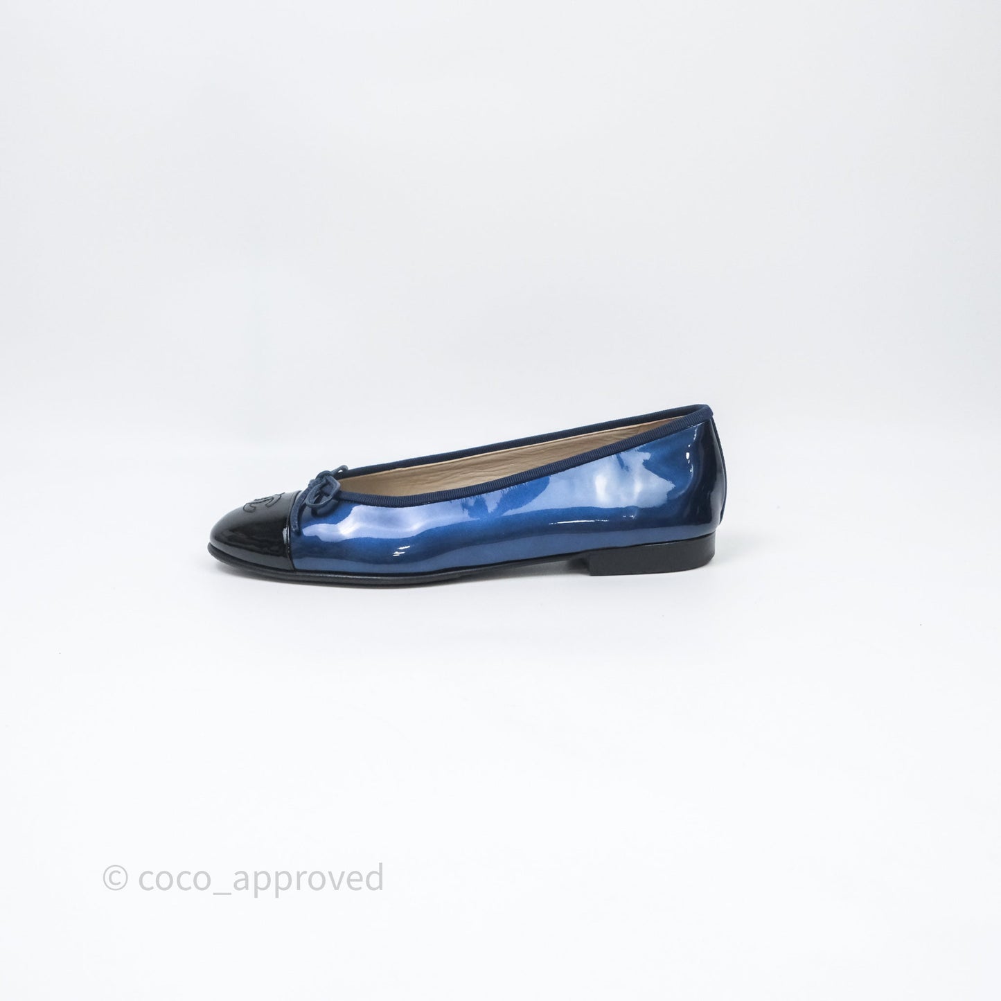 Chanel Ballerina Patent Leather Flats Navy/ Black Size 38.5