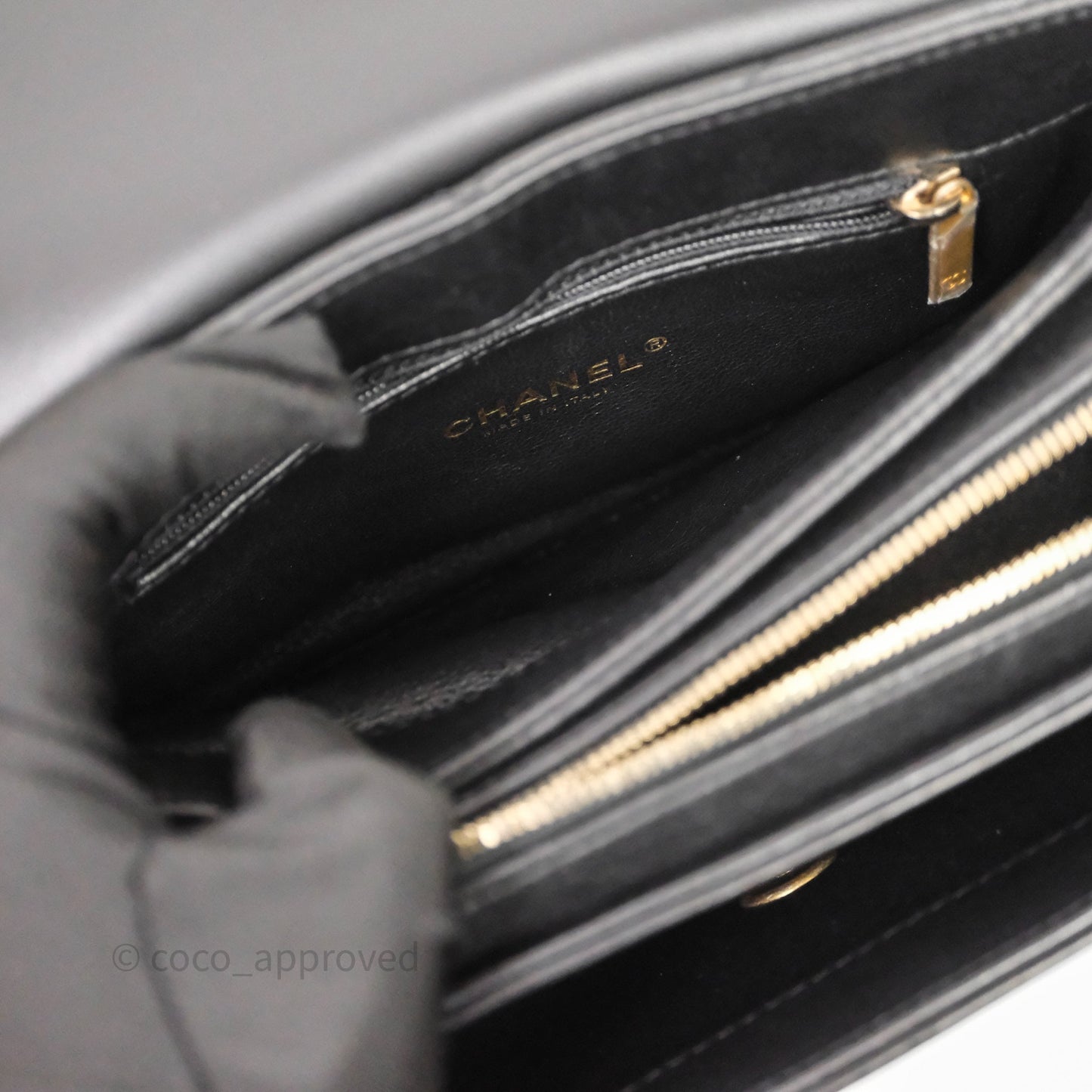 Chanel Chevron Flap Bag Black Calfskin Aged Gold Hardware