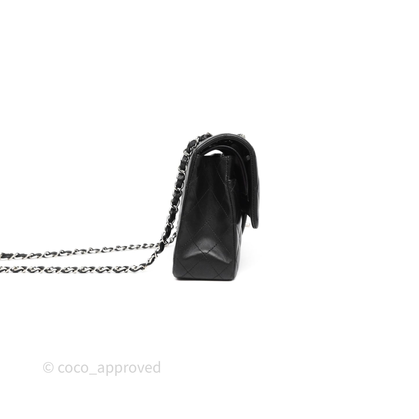 Chanel Classic M/L Medium Flap Quilted Black Lambskin Silver Hardware