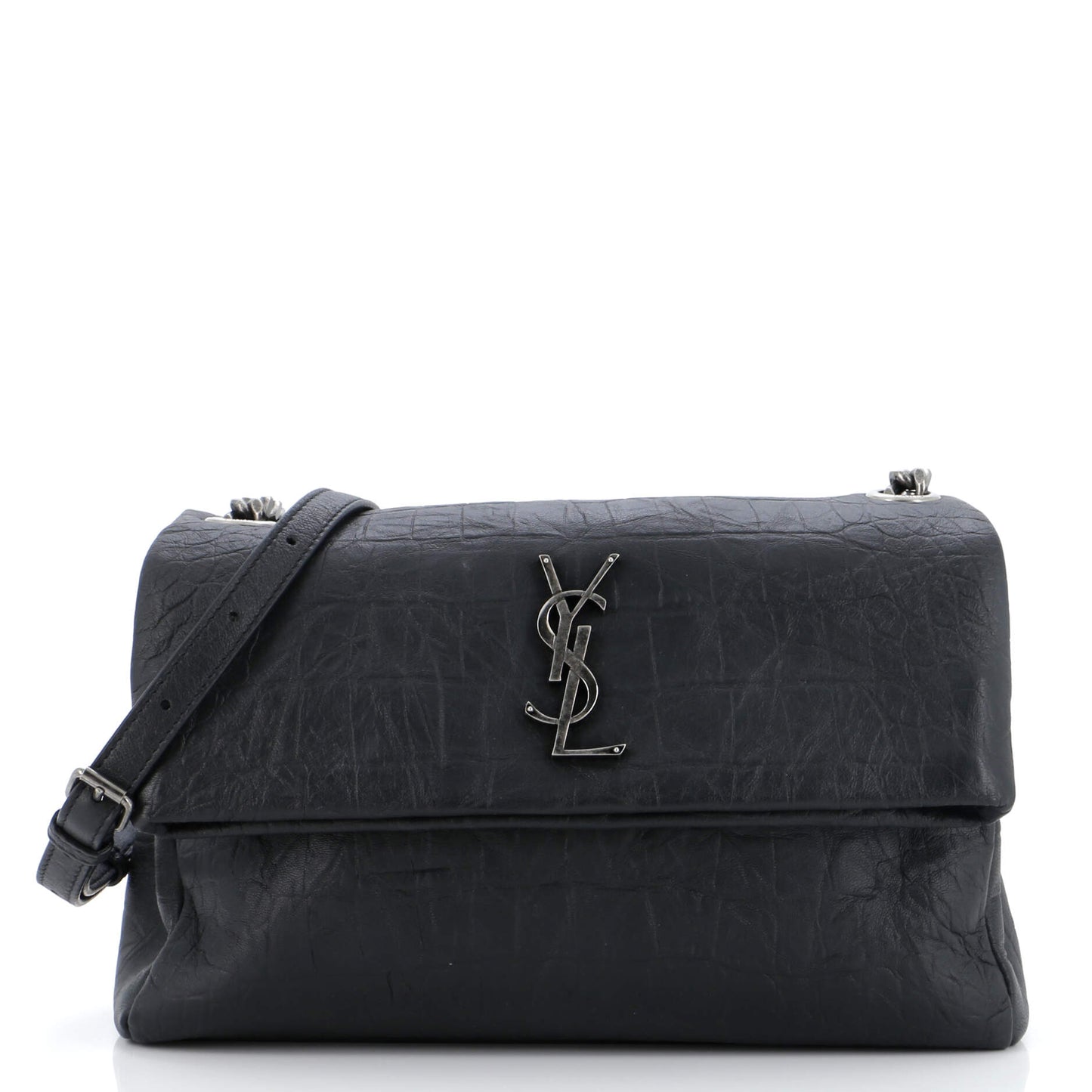 Luxury Saint Laurent West Hollywood Shoulder Bag Crocodile Embossed Leather Medium