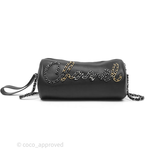Chanel Logo Bowling Bag Black Calfskin Mixed Hardware