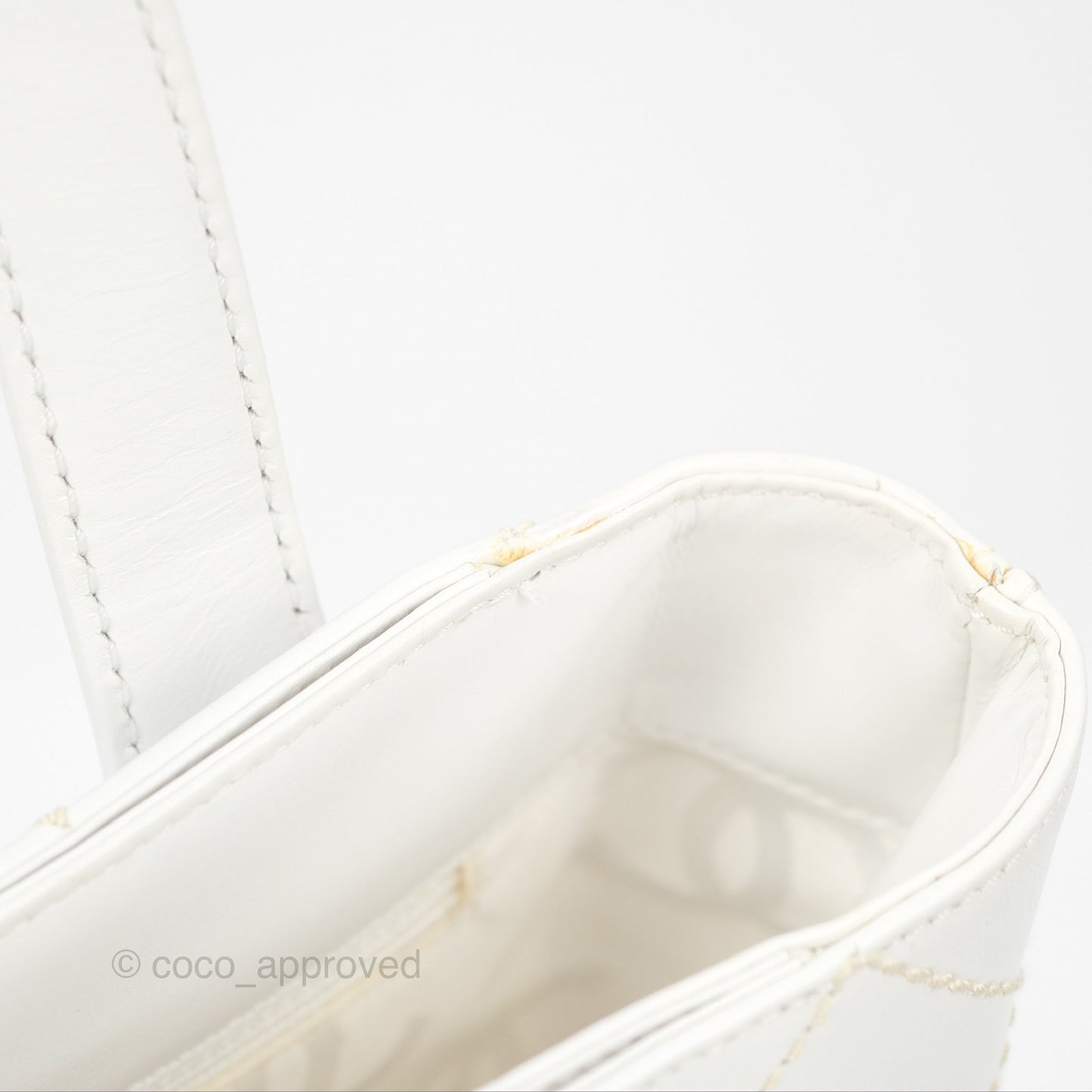 Chanel Vintage Quilted CC Tote Bag White Calfskin Gold Hardware
