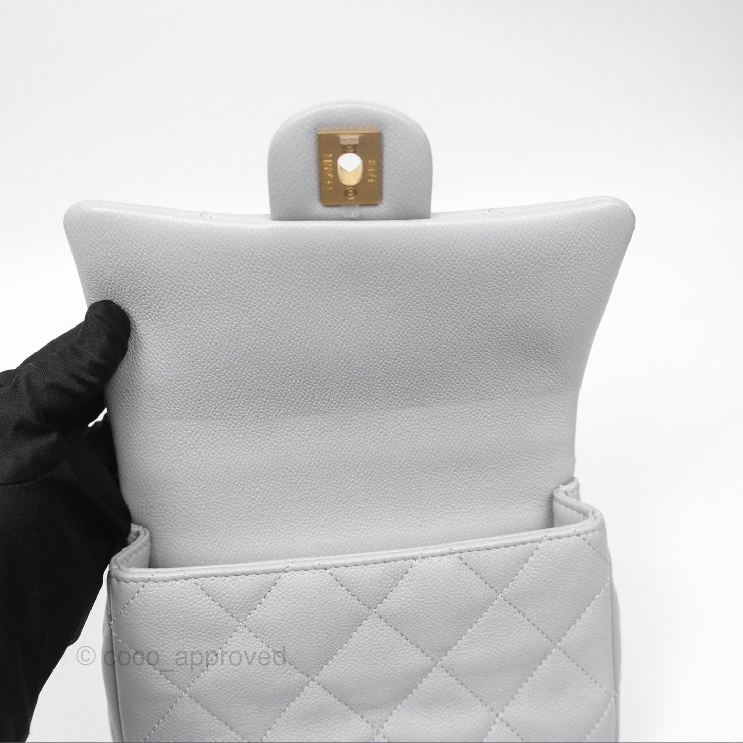 Chanel Mini Flap Bag Heart Adjustable Chain Grey Caviar Aged Gold Hardware