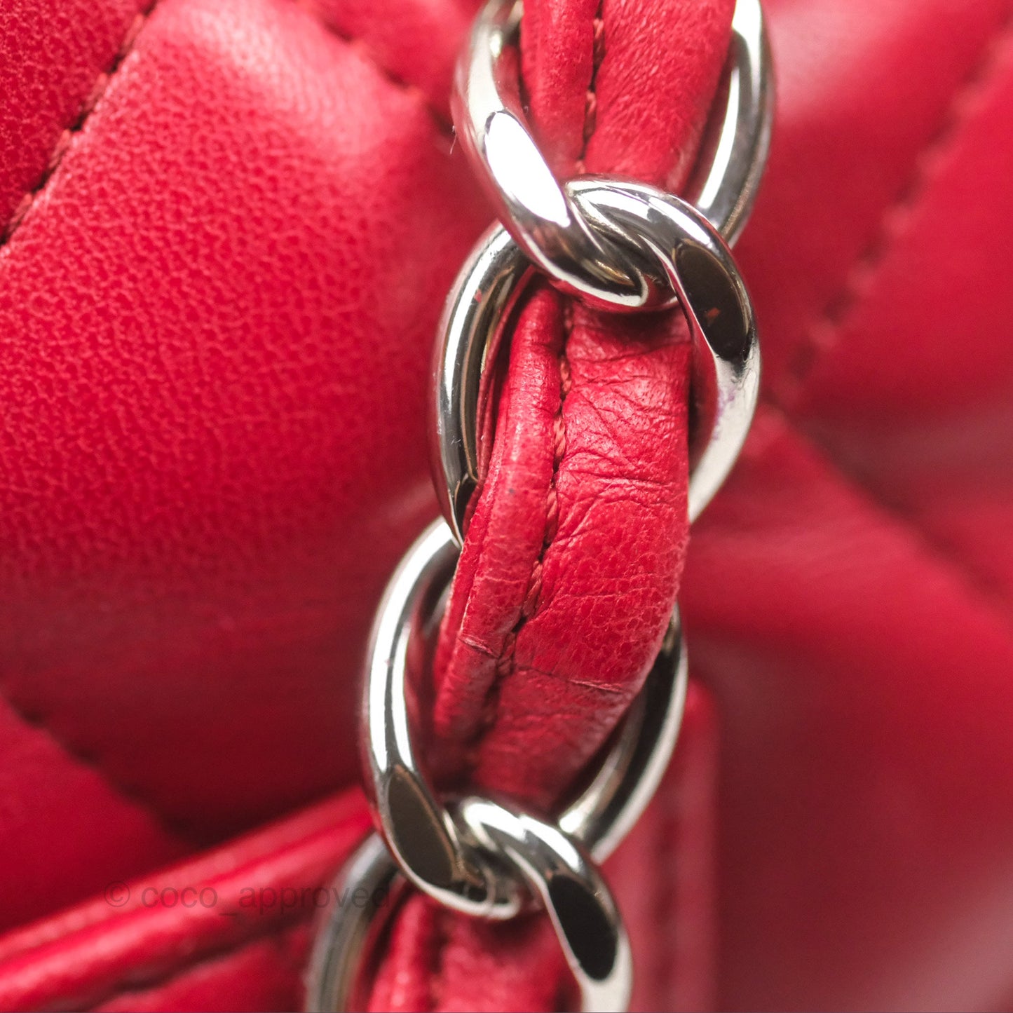 Chanel Jumbo Double Flap Red Lambskin Silver Hardware