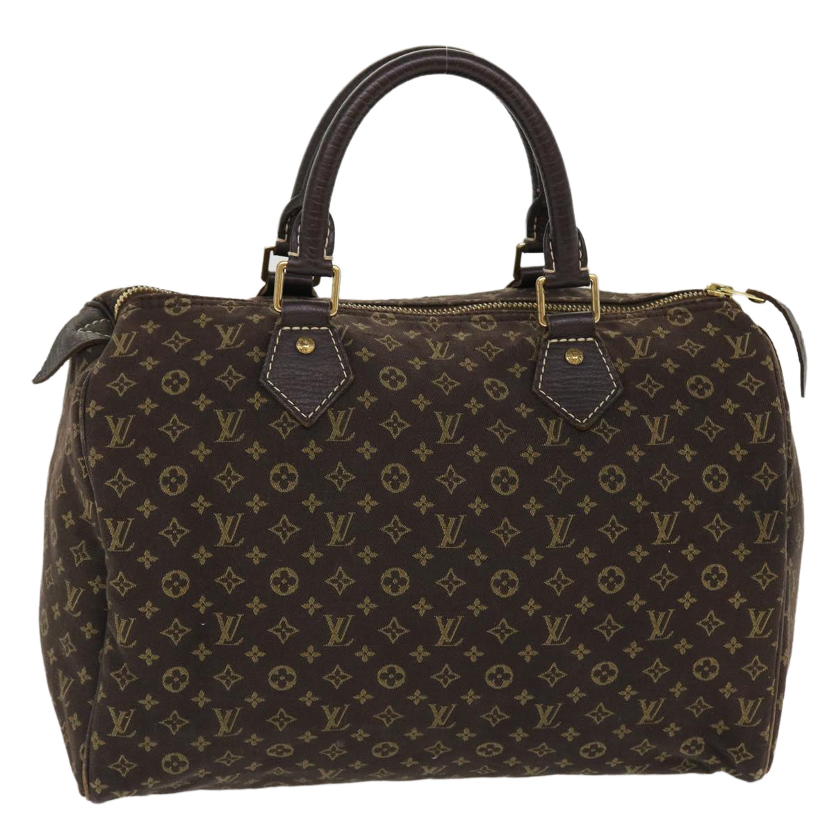 LOUIS VUITTON Monogram Mini Lin Speedy 30 Hand Bag Brown Ebene M95224 37355