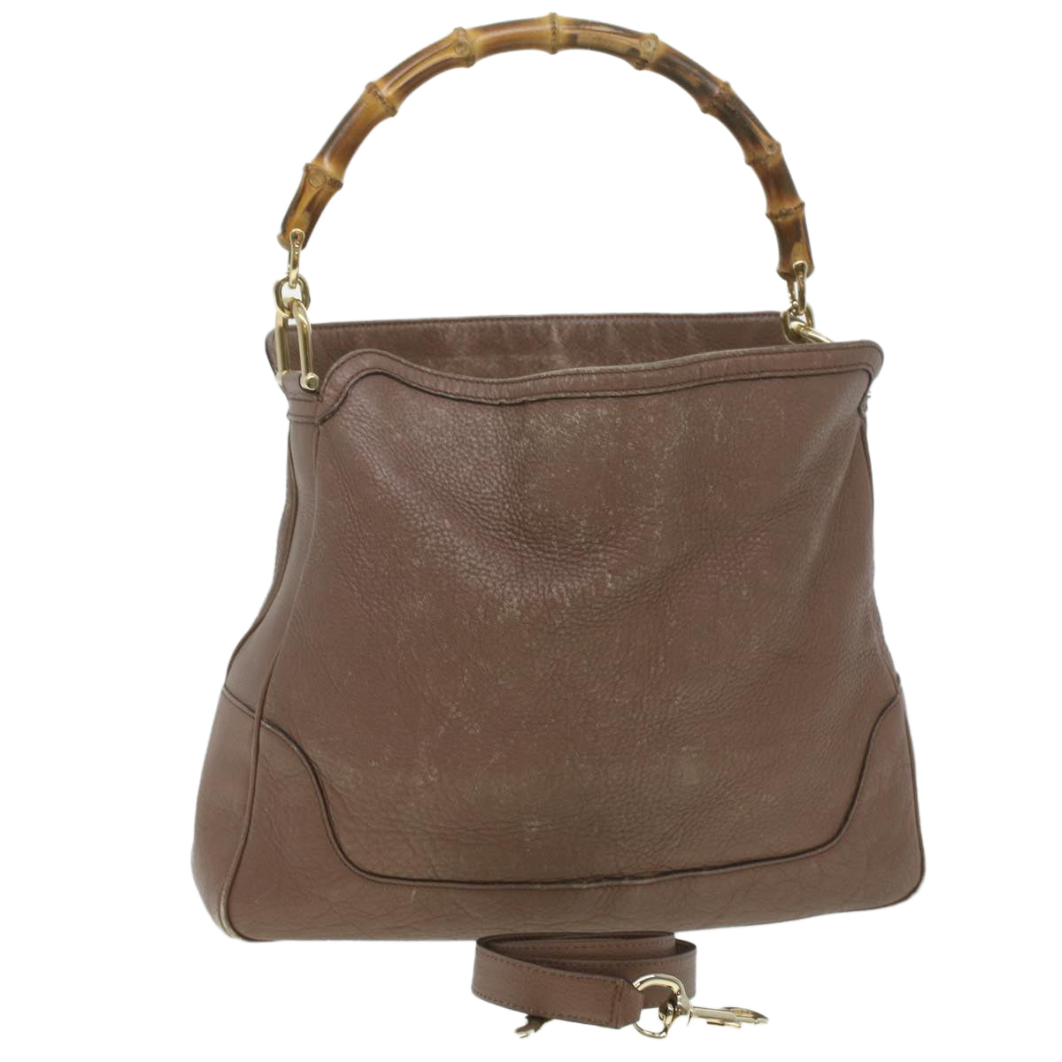 Luxury Gucci Bamboo Hand Bag Leather 2way Pink Brown 282315 Auth 37362