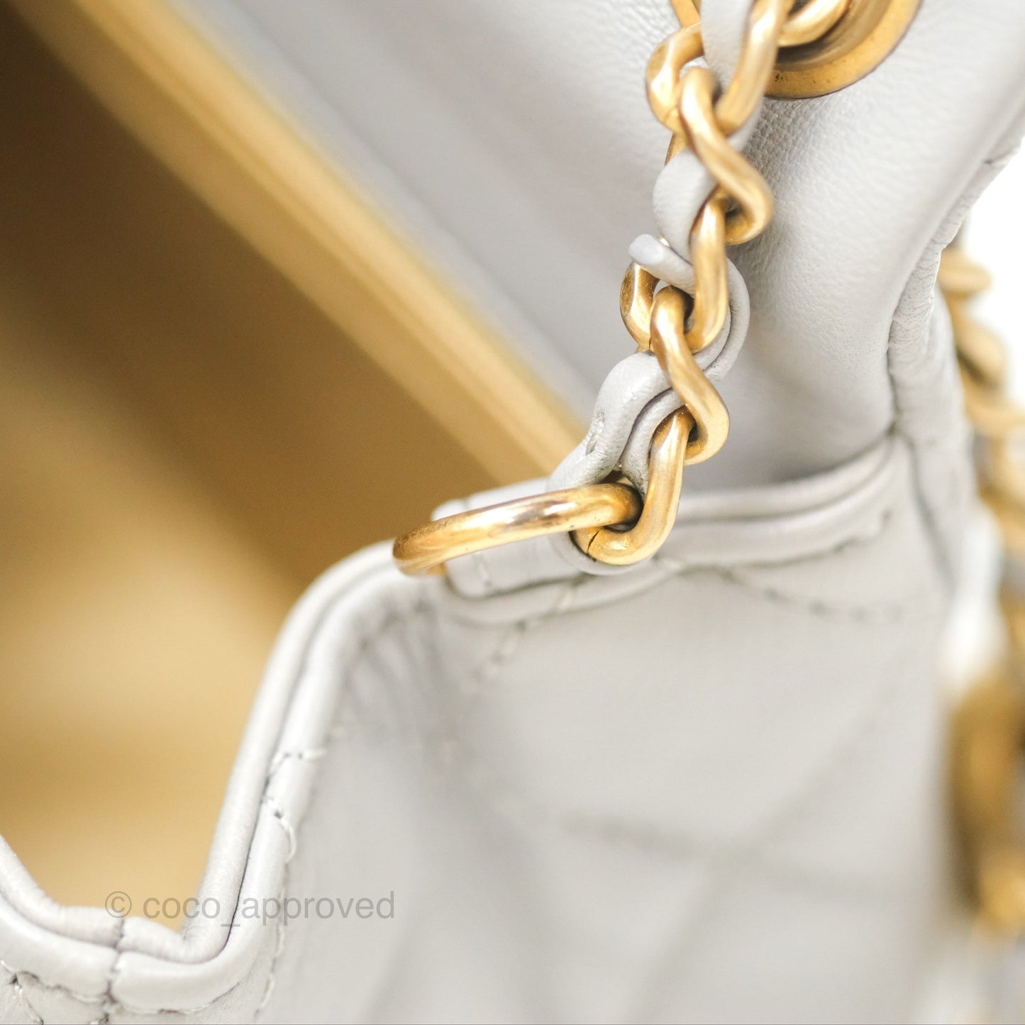 Chanel Pearl Crush Mini Square Quilted Light Grey Lambskin Aged Gold Hardware
