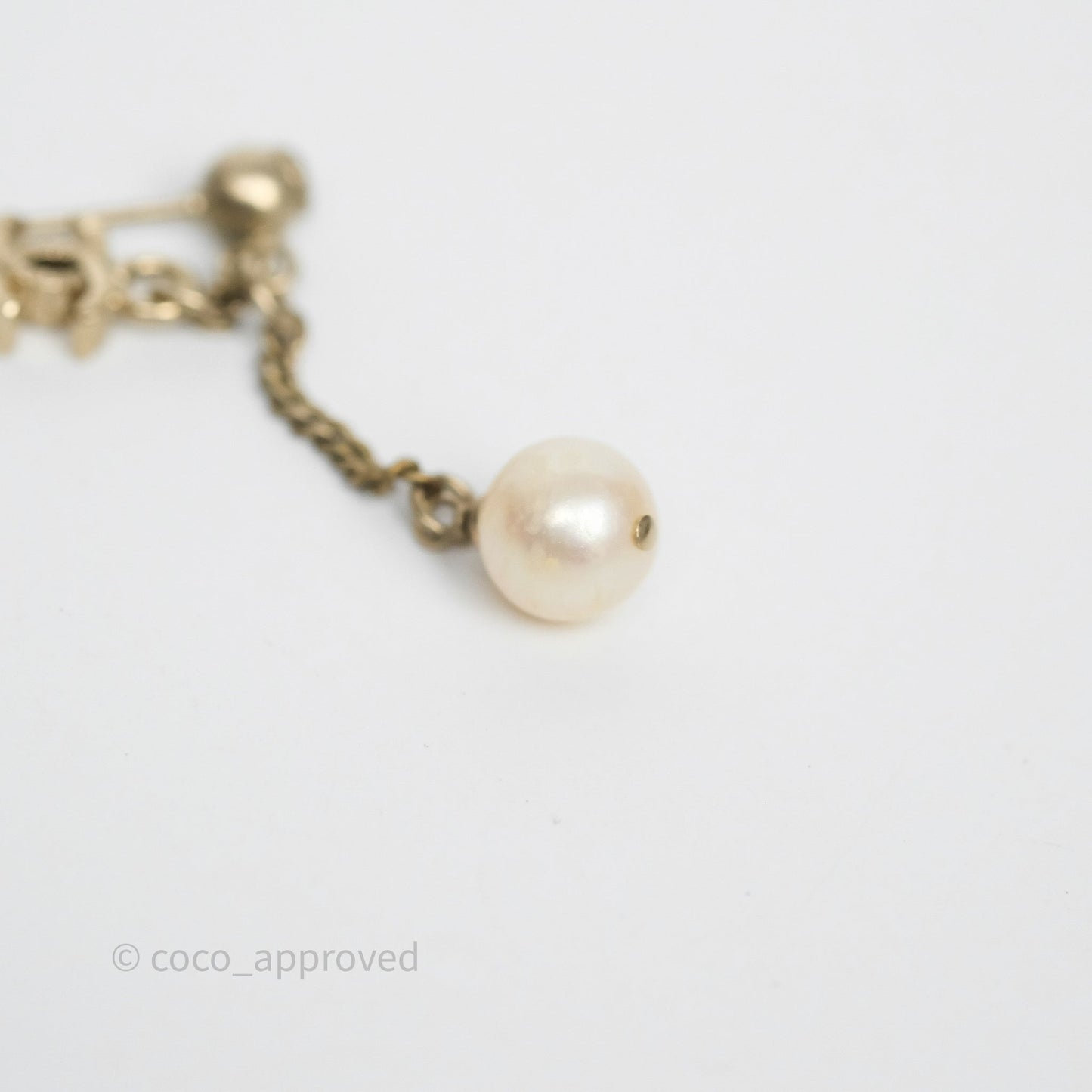 Chanel CC Pearl Drop Earrings Gold Tone