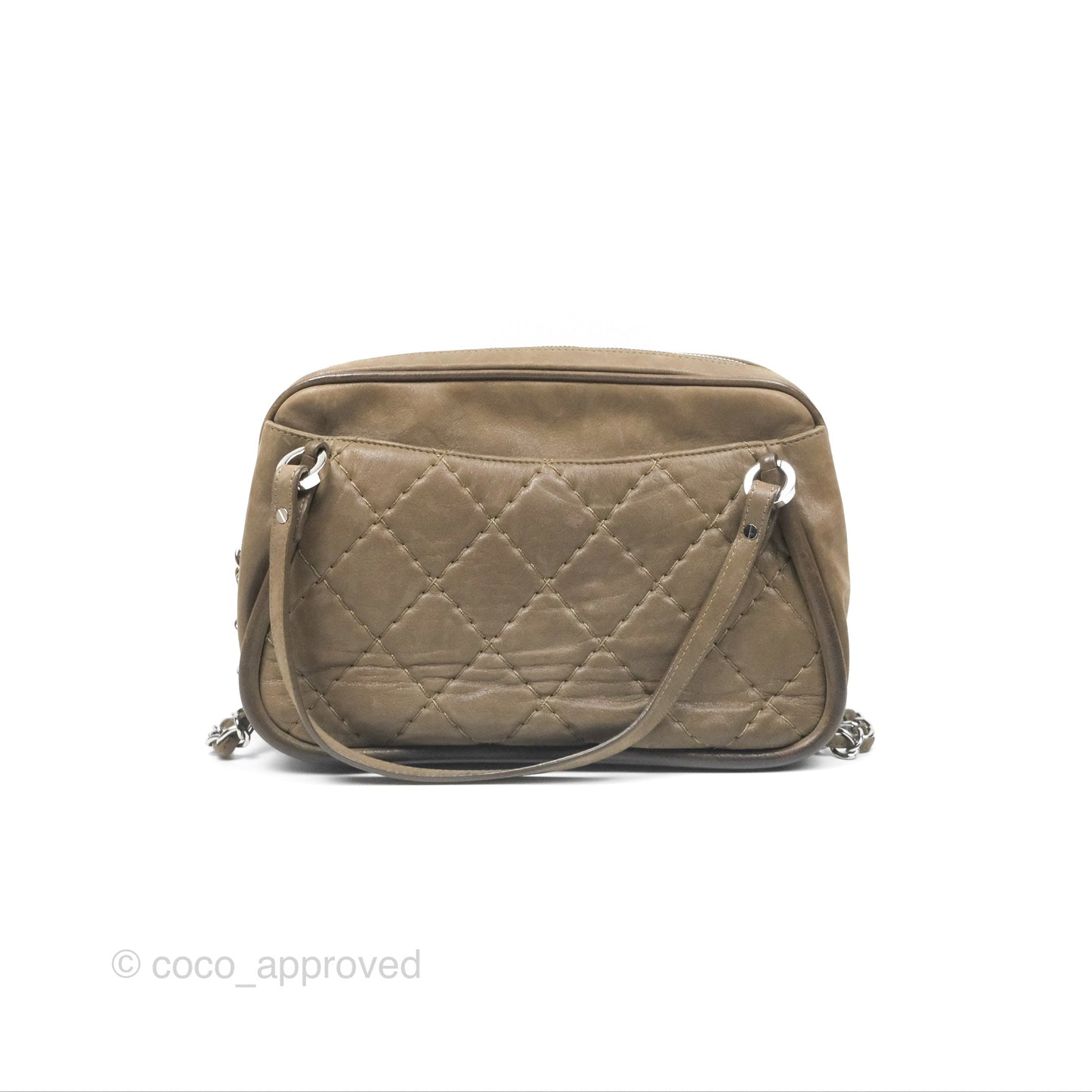 Chanel Quilted Camera Case Bag Iridescent Taupe Calfskin Silver Hardware