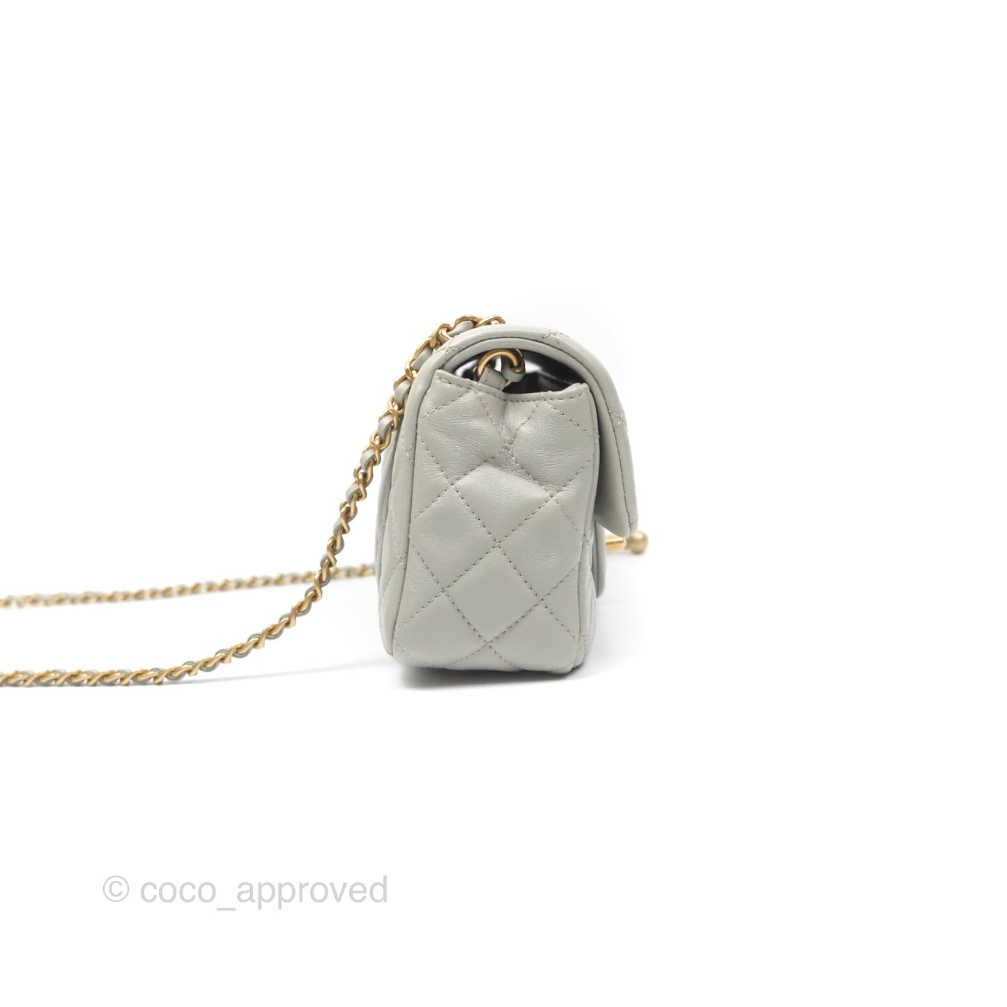 Chanel Mini Rectangular Pearl Crush Grey Lambskin Aged Gold Hardware