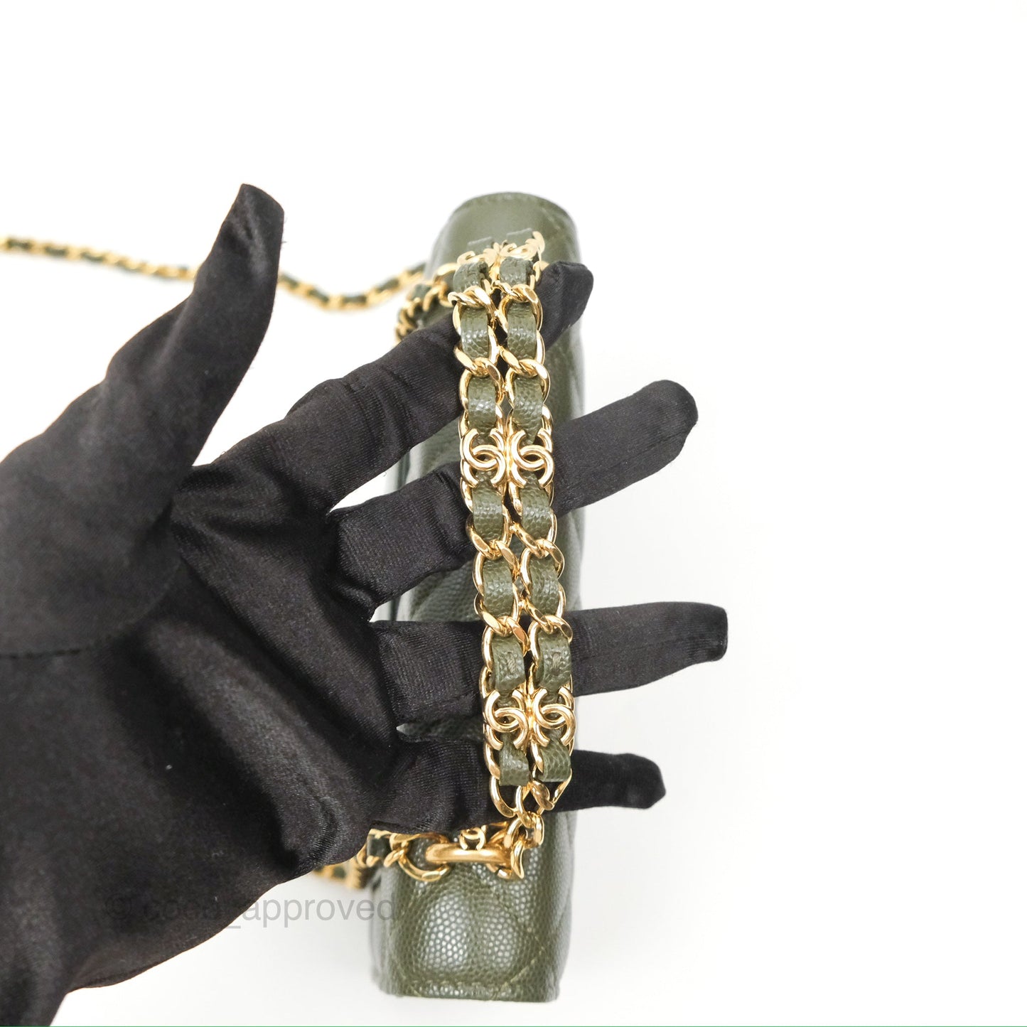 Chanel Coco First Wallet On Chain WOC Dark Olive Green Caviar Gold Hardware 22K