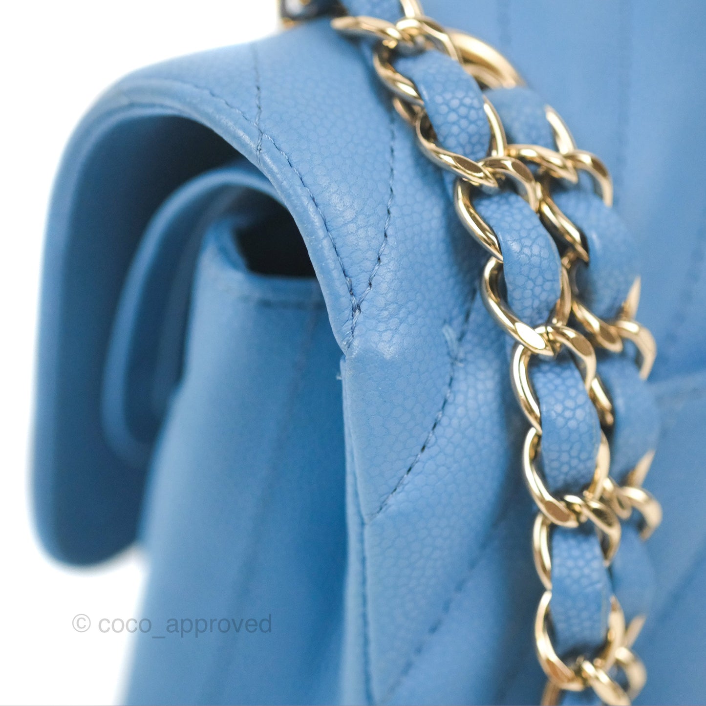 Chanel Small Classic Flap Chevron Blue Caviar Gold Hardware