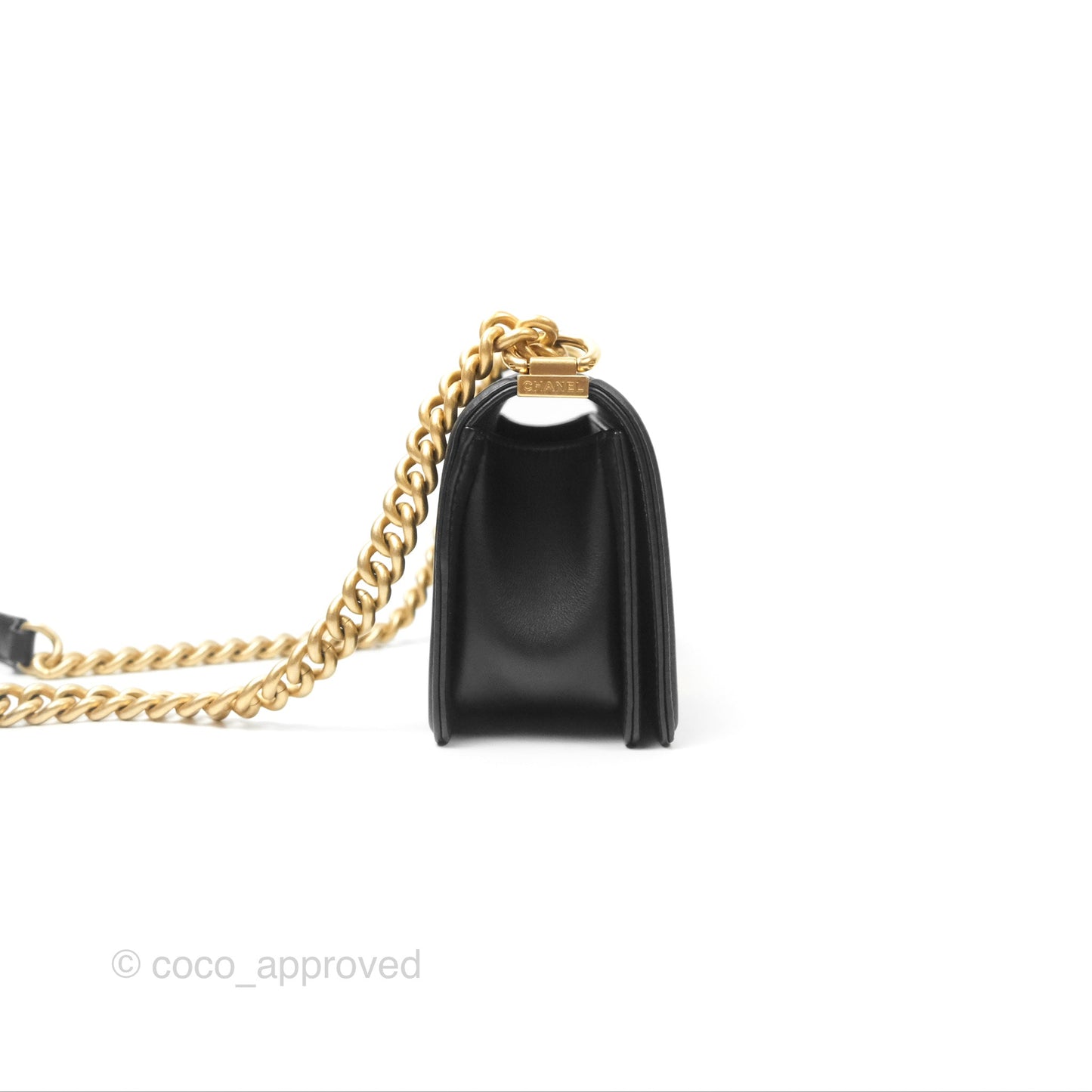 Chanel Small Boy Quilted Black Calfskin Aged Gold Hardware