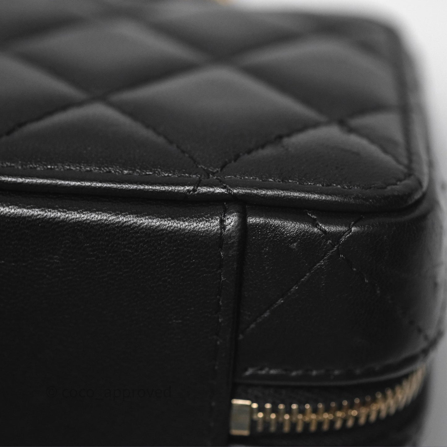 Chanel Top Handle Vanity Case Black Lambskin Aged Gold Hardware 22A