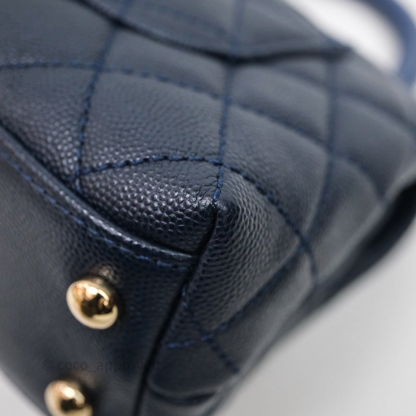 Chanel Mini Coco Handle Quilted Navy Caviar Gold Hardware Lizard Embossed Handle