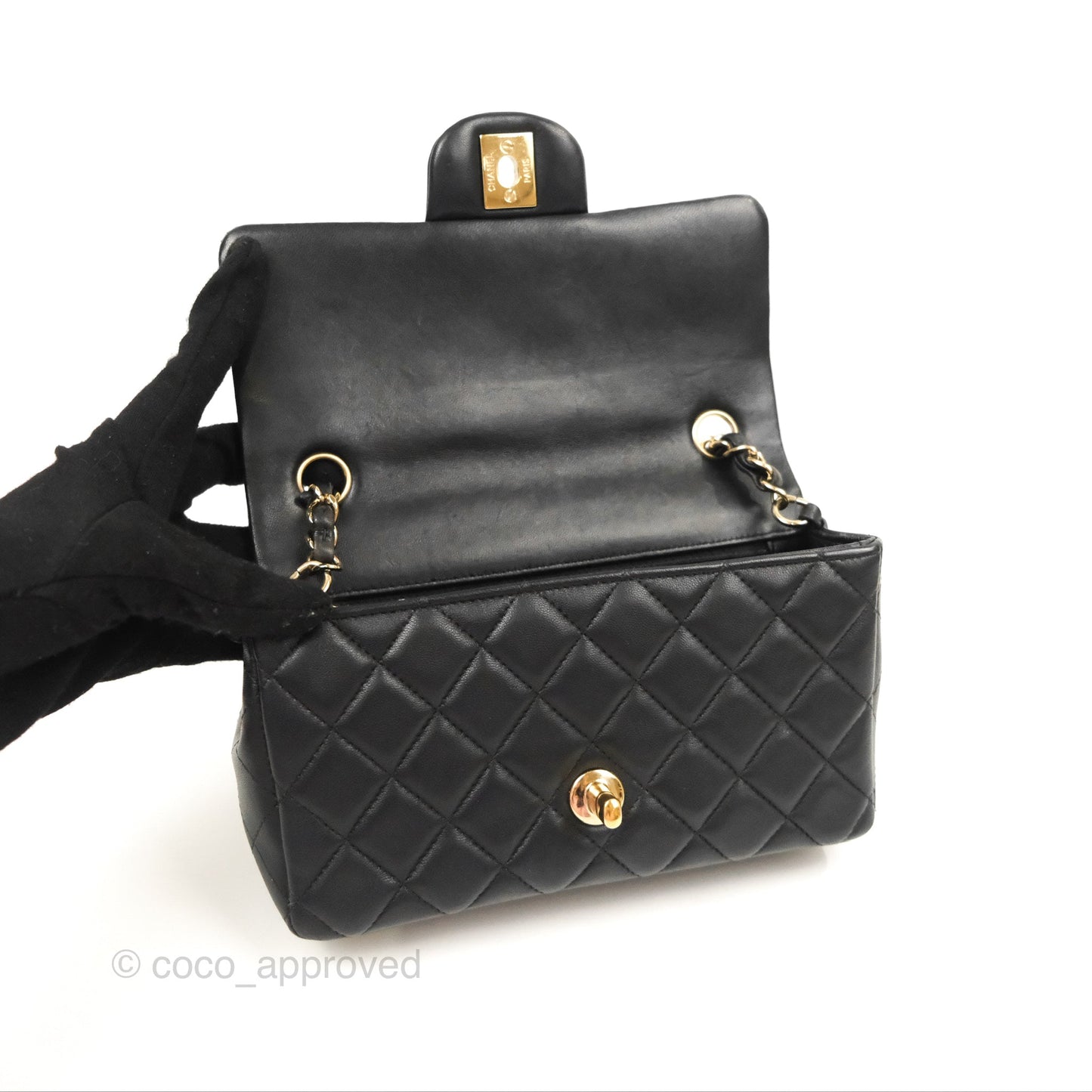 Chanel Quilted Mini Rectangular Flap Black Lambskin Gold Hardware
