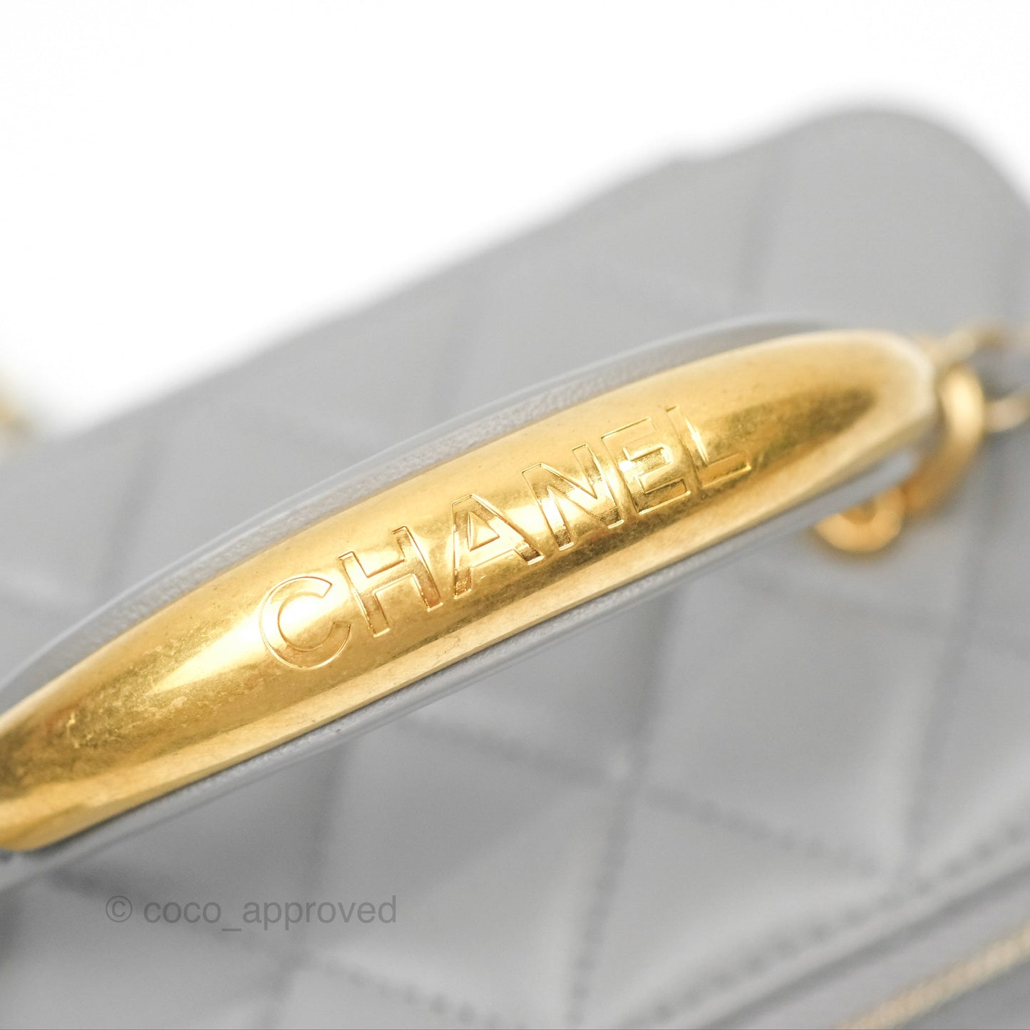 Chanel Vanity Rectangular Metal Top Handle Grey Lambskin Aged Gold Hardware