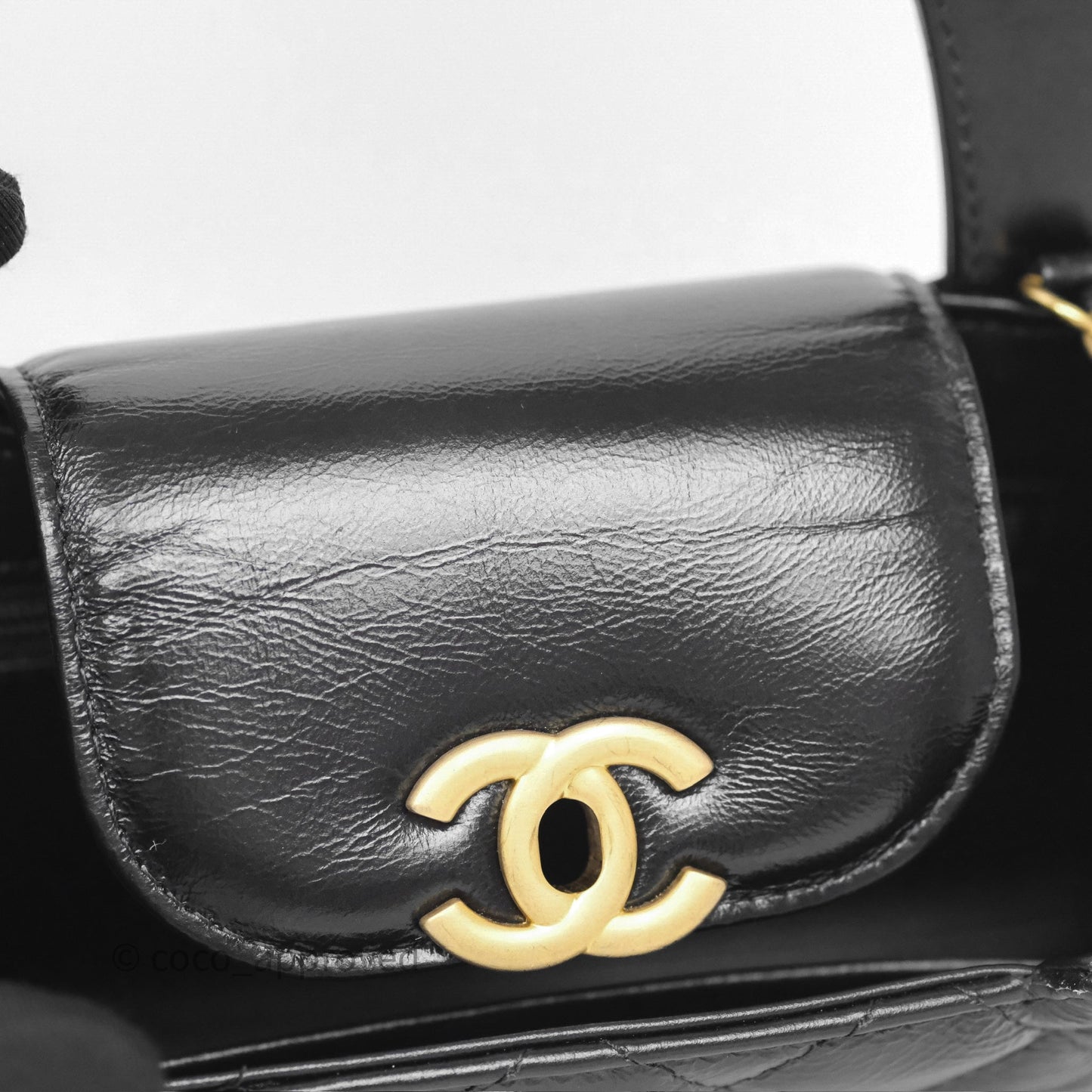 Chanel Kelly Bag Quilted Black Shiny Crumpled Calfskin Aged Gold Hardware