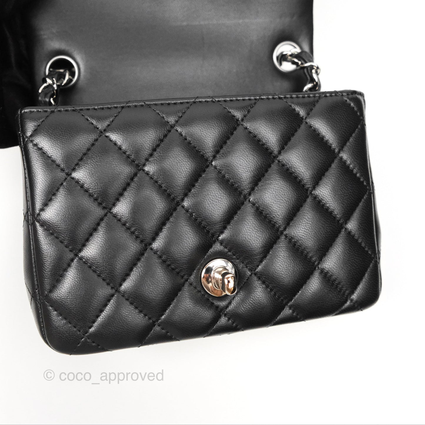 Chanel Mini Square Flap Quilted Black Lambskin Silver Hardware