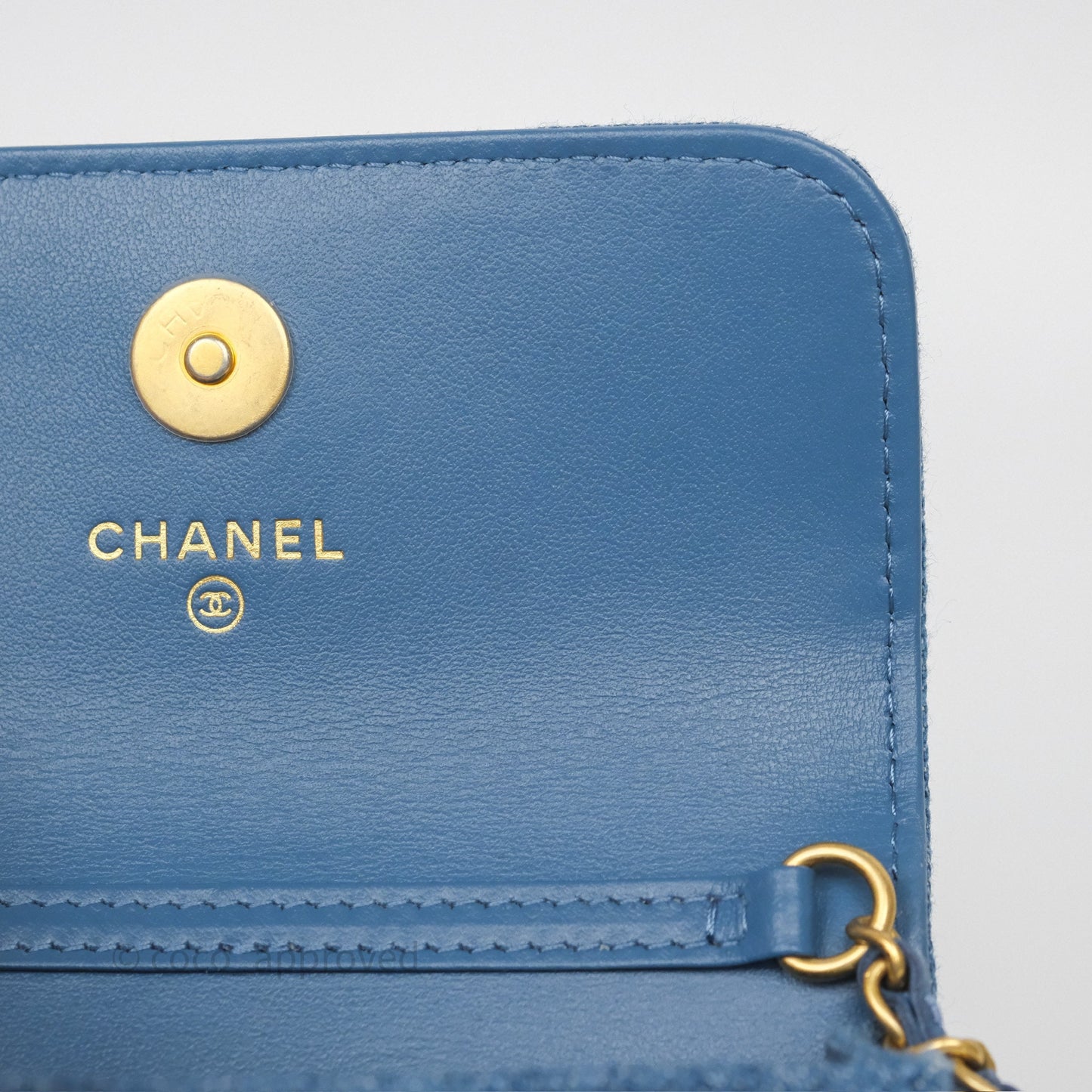 Chanel Mini Pearl Crush Clutch With Chain Belt Bag Denim Aged Gold Hardware