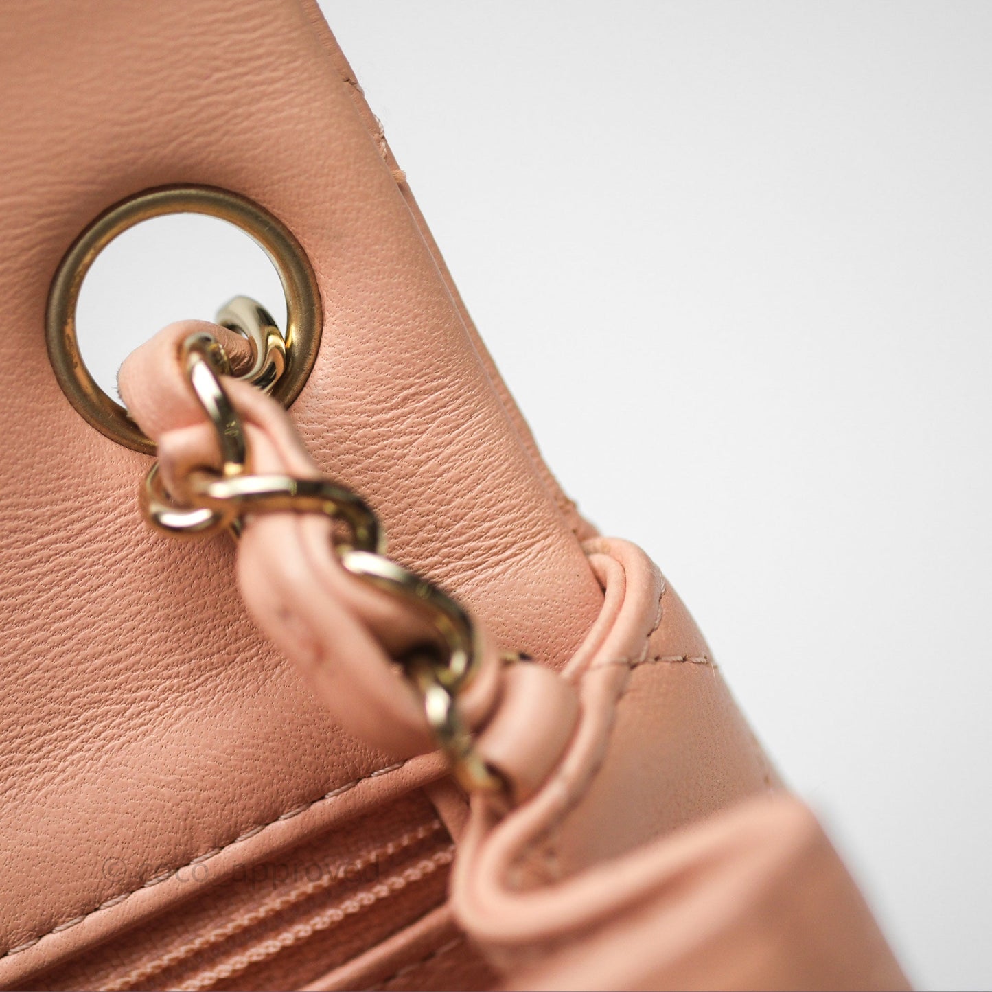 Chanel Mini Square Flap Quilted Beige Pink Lambskin Gold Hardware
