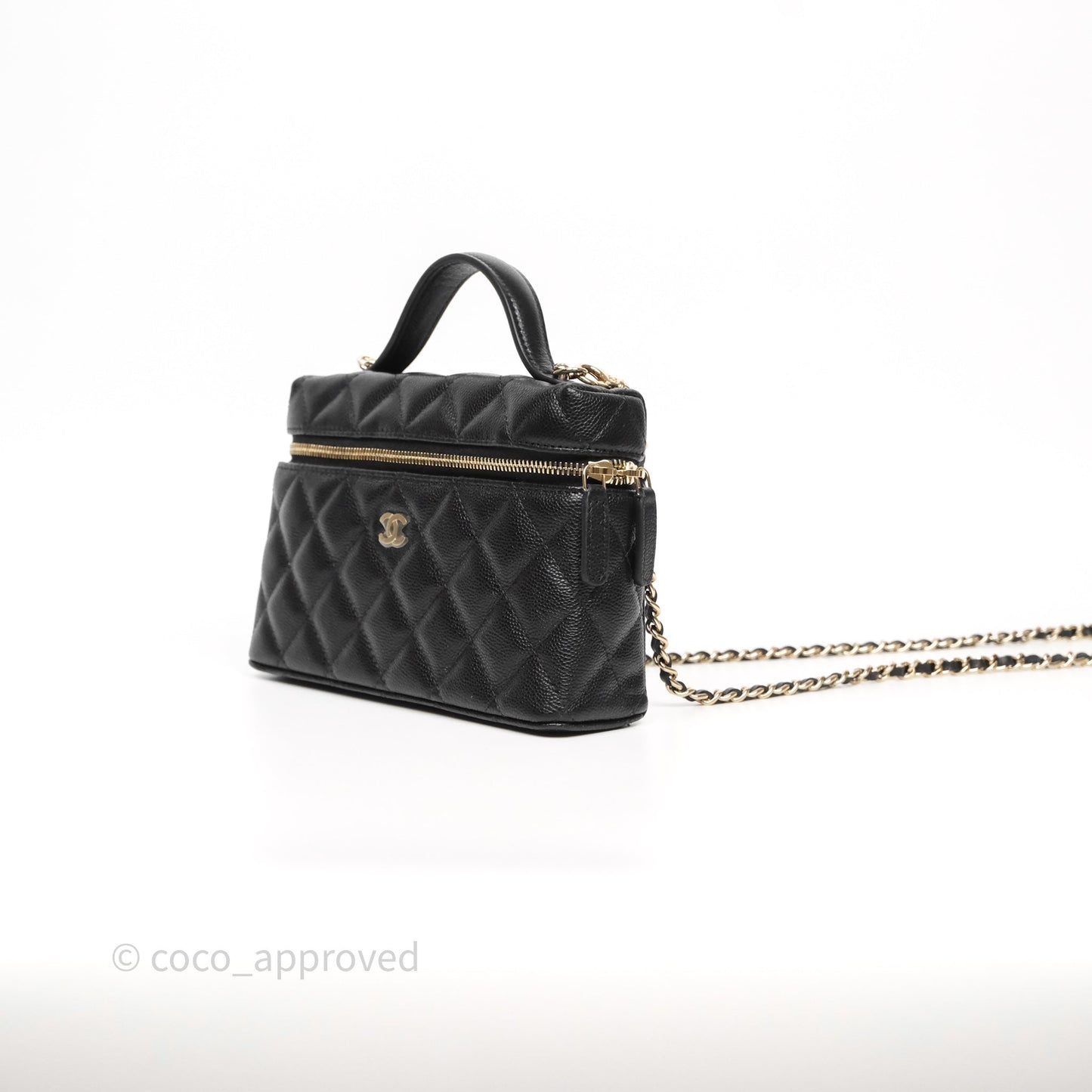 Chanel Top Handle Long Vanity with Chain Black Caviar Gold Hardware