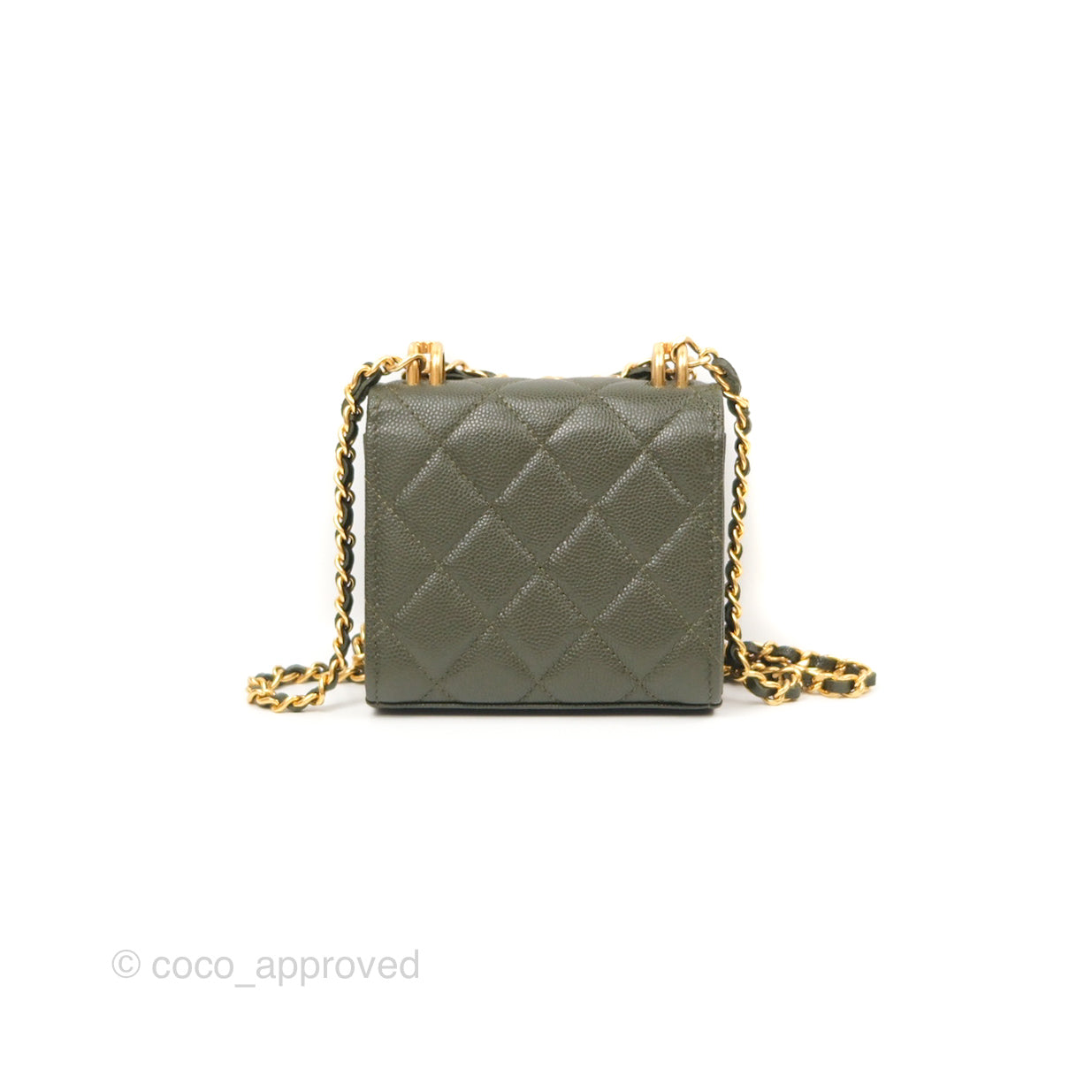 Chanel Coco First Mini Clutch On Chain Dark Olive Green Caviar Gold Hardware 22K