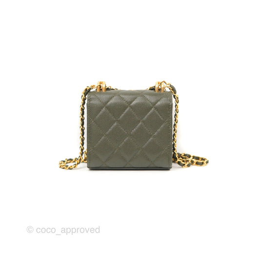 Chanel Coco First Mini Clutch On Chain Dark Olive Green Caviar Gold Hardware 22K