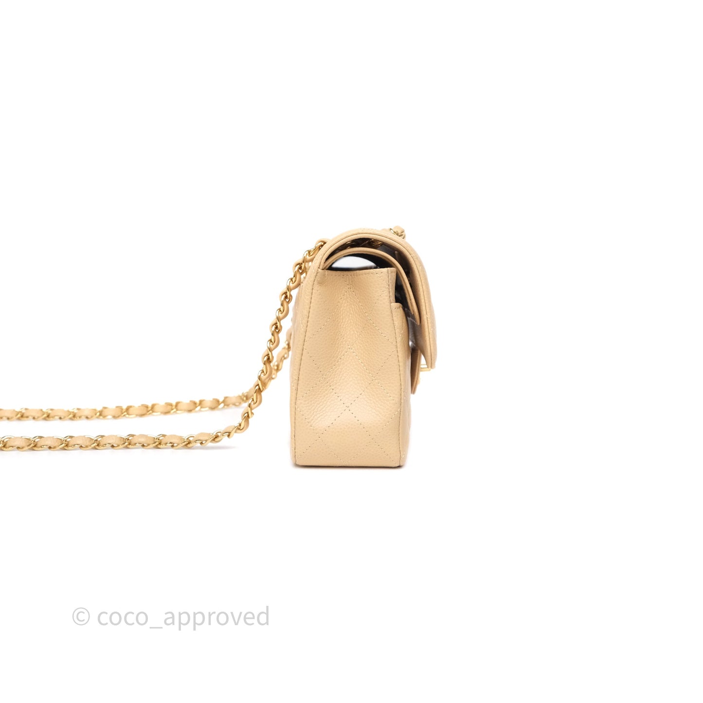 Chanel Small Classic Flap Quilted Beige Caviar Gold Hardware