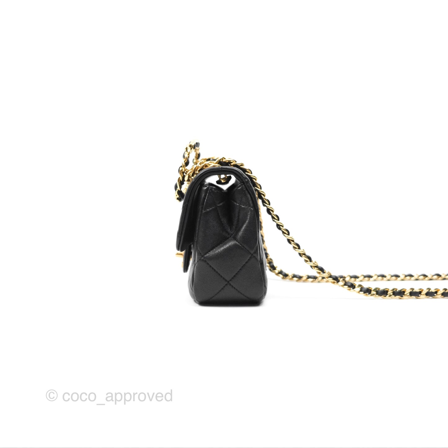 Chanel Mini Top Handle Flap Black Lambskin Aged Gold Hardware 23C