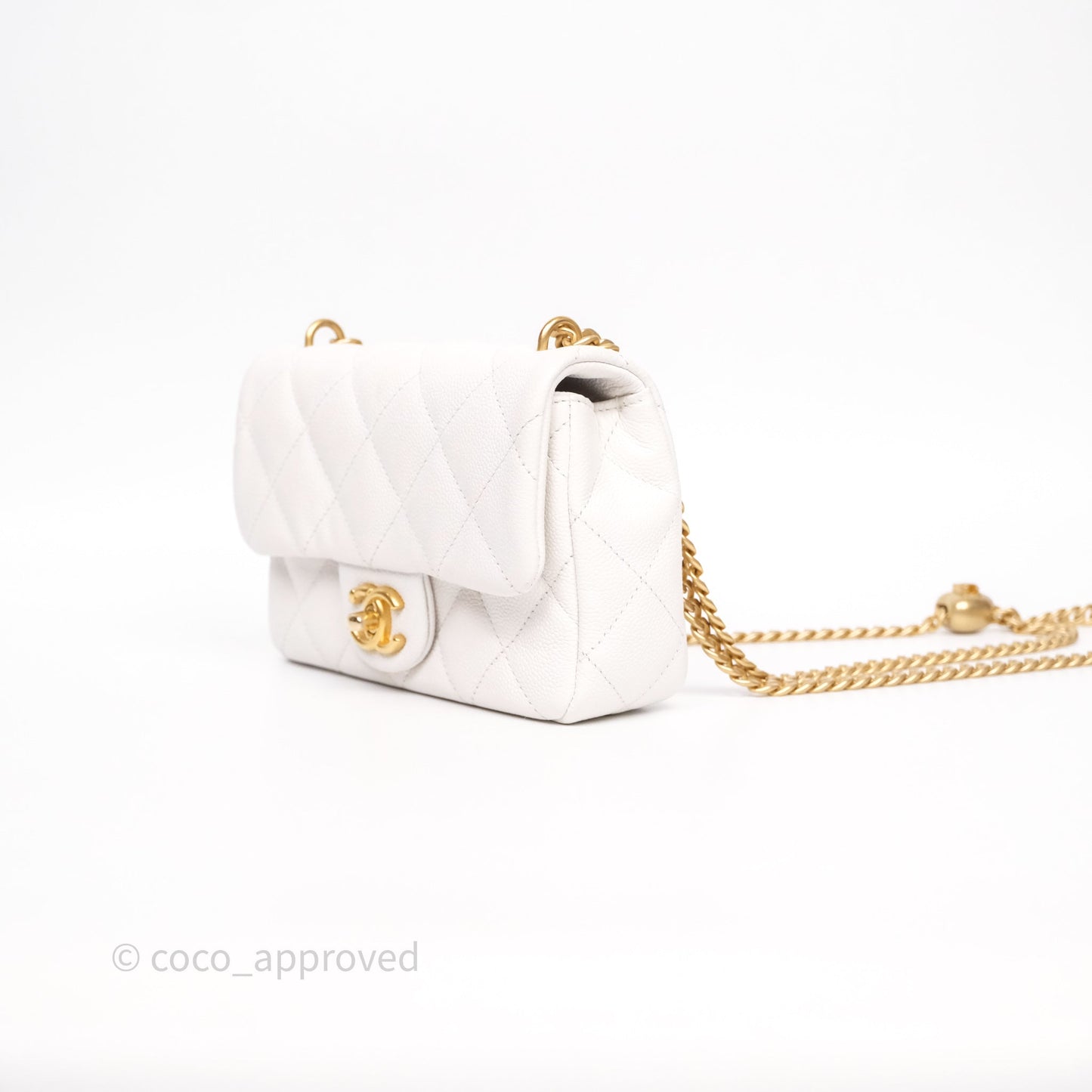 Chanel Heart Crush Mini Flap Bag White Caviar Aged Gold Hardware