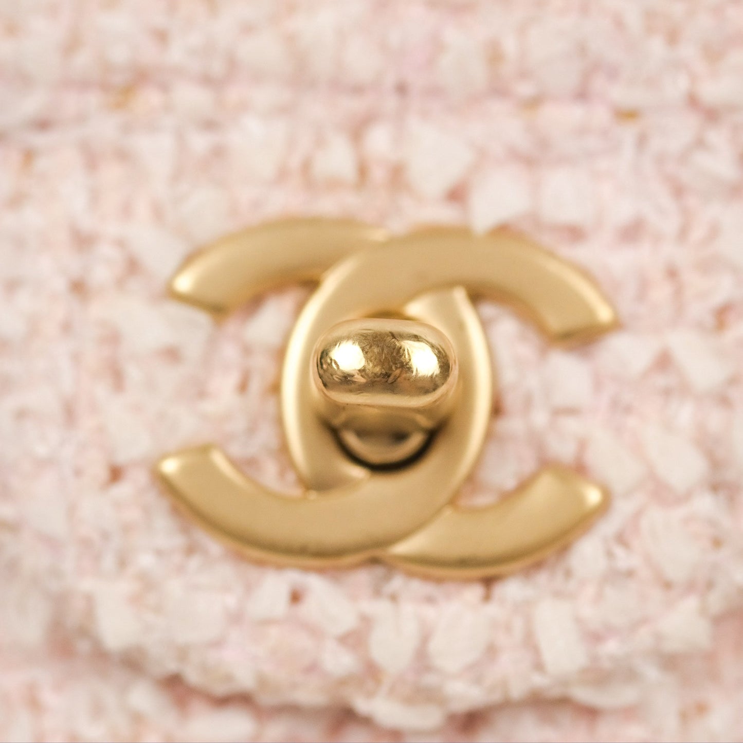 Chanel Classic M/L Medium Quilted Double Flap Pink Tweed Matte Gold Hardware