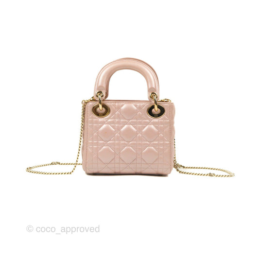 Christian Dior Mini Lady Dior Iridescent Light Pink Cannage Gold Hardware