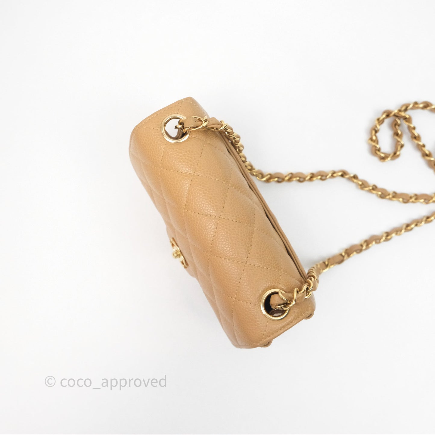 Chanel Vintage Mini Square Quilted Beige Caviar 24K Gold Hardware
