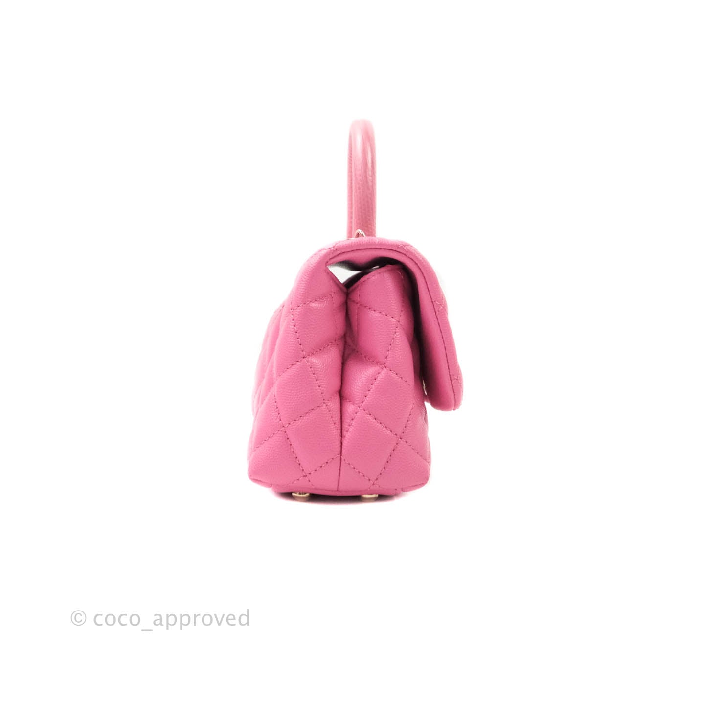 Chanel Extra Mini Coco Handle Quilted Pink Caviar Lizard Embossed Handle Gold Hardware