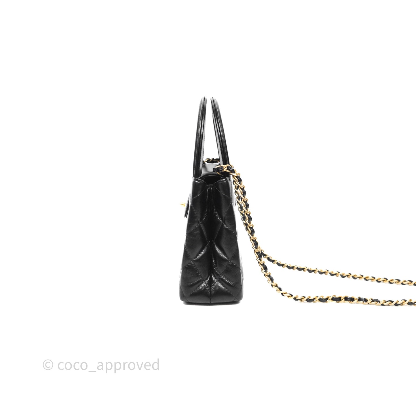 Chanel Kelly Bag Quilted Black Shiny Crumpled Calfskin Aged Gold Hardware