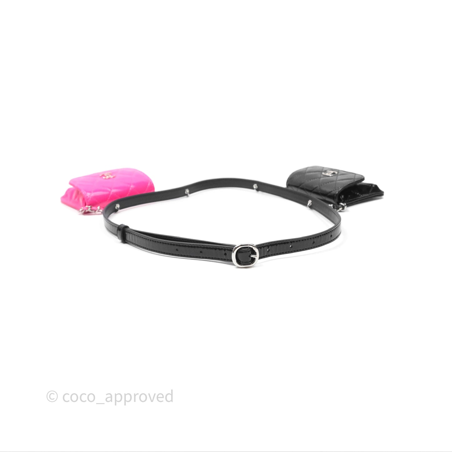 Chanel Double Waist Belt Bag Patent Pink / Black Silver Hardware