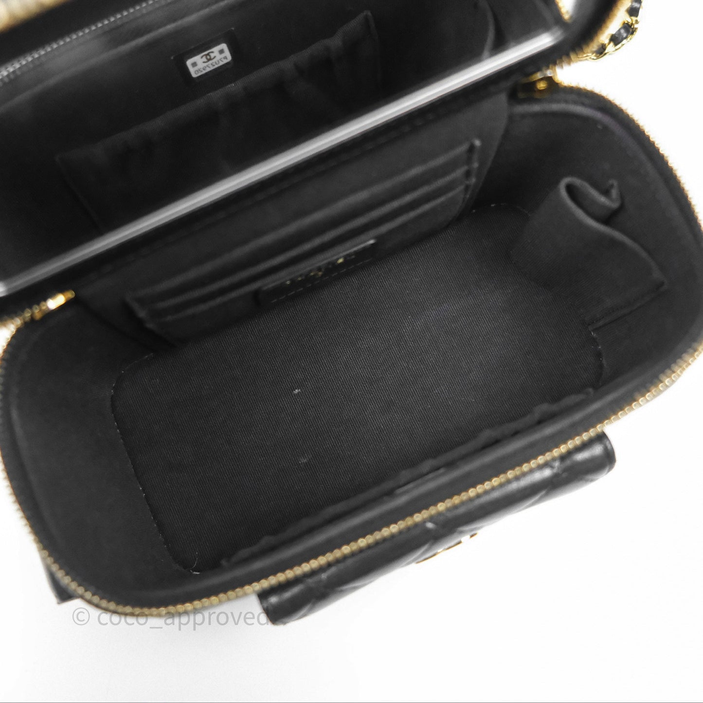 Chanel Cargo Pocket Top Handle Vanity with Chain Black Shiny Lambskin Gold Hardware 22K
