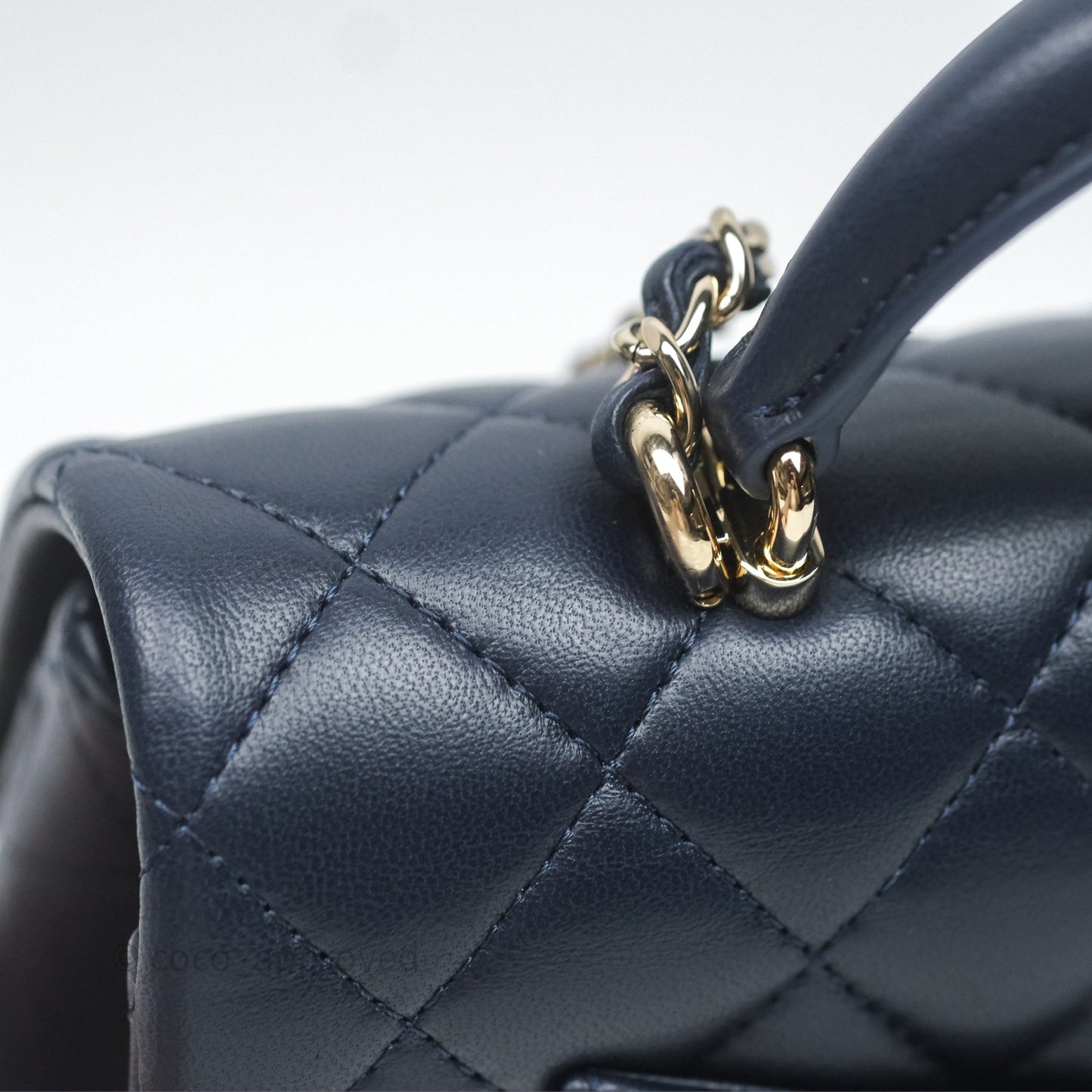 Chanel Top Handle Mini Rectangular Flap Bag Navy Lambskin Gold Hardware