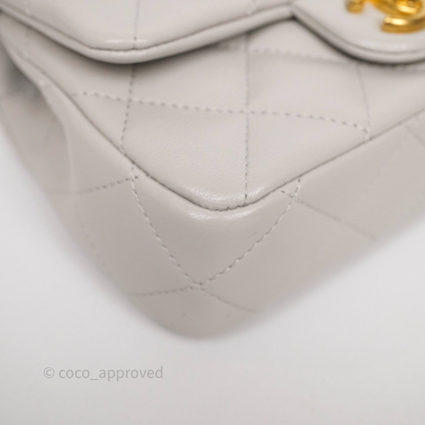 Chanel Heart Crush Mini Flap Bag Light Grey Lambskin Aged Gold Hardware 24P