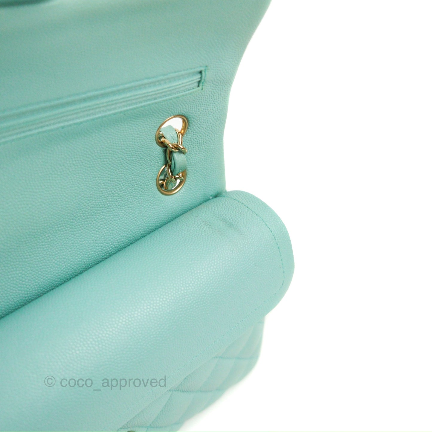 Chanel Small Classic Quilted Flap Tiffany Blue Caviar Gold Hardware 20C